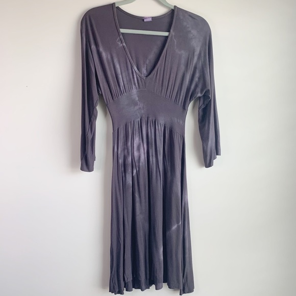 LOVE TANJANE Elbow Sleeve Tie Dye Dress Knee Length Hand Dyed Purple Size Small - Picture 2 of 8